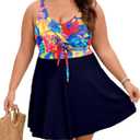 Arolina Plus Size Swimdress for Women High Waisted Tummy Control Tankini Bathing Suits Two Piece Swimsuits with Boyshorts (L)