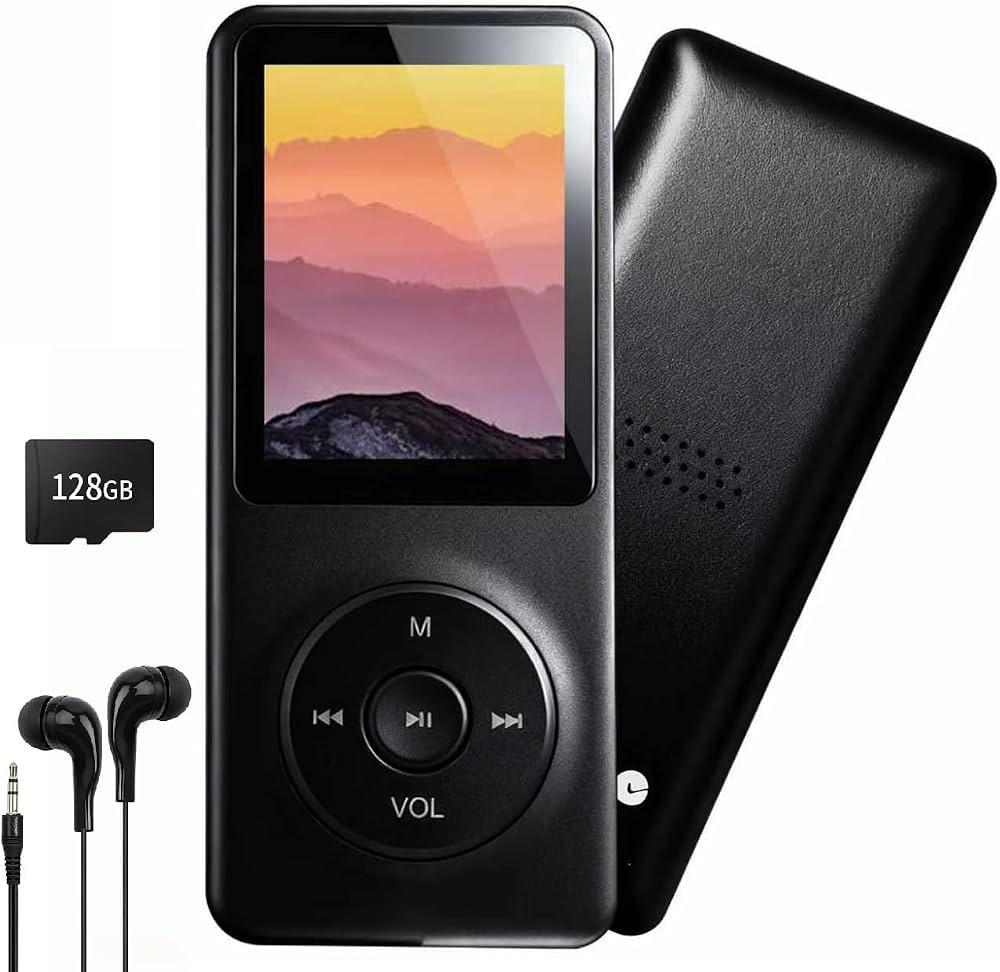 128GB MP3 Player with Bluetooth - Portable Music Player for Kids - with Built-in HD Speaker, Voice Recorder, HiFi Sound, E-Book (Included Earphones) Black