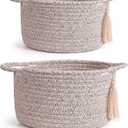 Small Gift Basket Empty Set of 2 - Little Cute Woven Rope Organizer Bins for Baby Shower Gifting, Makeup, Bathroom, Desk, Decorative Vanity - Pre-Shaped, Brown