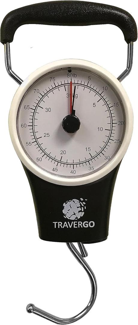 GoGreen Power (TR1300BK) Analog Luggage Scale with Hook, Analog Weighing Scale for Luggage with Built-in Measuring Tape, Weighs Luggage Up to 80 lbs / 36.28 kg, Black