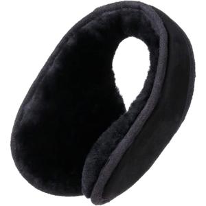 Wool Ear Muffs for Winter Women Men Fluffy Earmuffs Soft Cozy Ear Warmers Outdoor Ear Covers for Cold Weather (One Size, B-black)