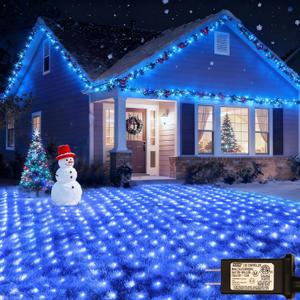 360LED Net Lights, 21ft x 5ft Connectable Christmas Mesh Lights with Timer & 8 Lighting Modes, Waterproof Outdoor Bush String Light for Halloween Xmas Tree Holiday Party Garden Hedge Patio - Blue