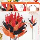 HyDren 10 Pcs Christmas Glitter Leaves Large Ornaments for Christmas Tree Picks Sprays Artificial Stems Branches Twigs Sprigs Floral for Xmas Tree Wreath Garland Vase DIY Decor(Red Black Orange)