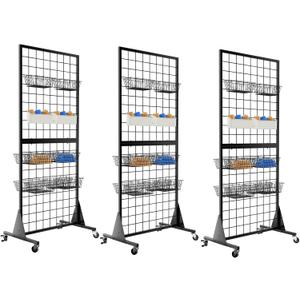3-Pack Gridwall Panel Display Stand, 2'x5.5' Heavy Duty Floor Standing Rack with Detachable Girdwall, Movable Silent Wheel, Easy to Transport, Ideal for Retail & Craft Fairs