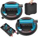 2 Pack Glass suction cups, 8" Heavy Duty Vacuum Suction Cup with Metal Handle, Hand-held Glass Lifter for Glass, Granite, Window, 480lbs Load Capacity W/Free Carrying Case