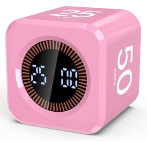 COWVTUJ Digital Pomodoro Timer Cube 5/10/25/50min, Visual Productivity Flip Timer for Kids Classroom Desk, Custom Countdown, Silent and Sound Mode for ADHD Study Work Game Kitchen (Pink)