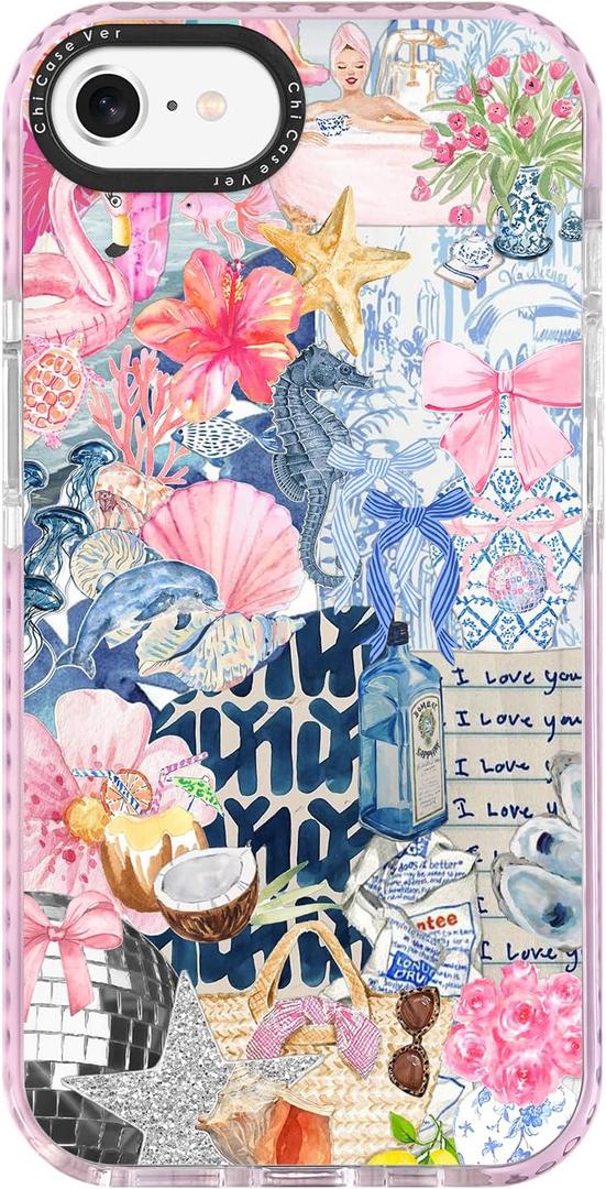 for iPhone 7/8/SE Case, Coastal Romantic Y2K Design with Military-Grade Drop Protection, Romantic Ocean Theme Ocean Theme TPU Cover with 1.5mm Camera Protection for Women Girls