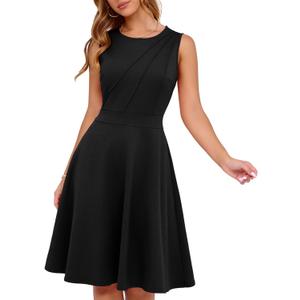 Fit and Flare Cocktail Dress for Women Wedding Guest Business Work Semi Formal A Line Dresses 2025 (Black, Small)