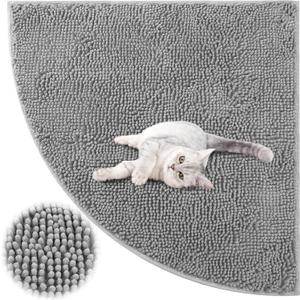 Tinideya Corner Cat Litter Mat 31"x 31" Kitty Litter Box Trapping Mat Large Waterproof Corner Rug Non Slip, Easy Clean, Machine Washable(Light Gray)