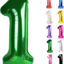 Green Number 1 Balloon for First Birthday 40 Inch, 1st One Number Balloons Birthday Decorations for Girl Boy Toddler Baby