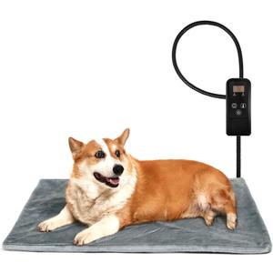 Niubya Pet Heating Pad for Dogs and Cats, Adjustable Temperature and Waterproof Pet Heated Mat with Timer, Electric Heating Pet Bed with Chew Resistant Cord and Soft Washable Cover, 30" x 18" (Grey)