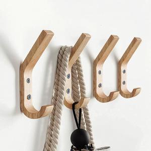 Wooden Coat Hooks Wall Hooks,Natural Oak Wood Hooks Decorative Vintage Wood Wall Hooks Organizer Heavy Duty Wall Mounted Hooks for Hanging Coats, Key, Cap, Cup (4 Pack)
