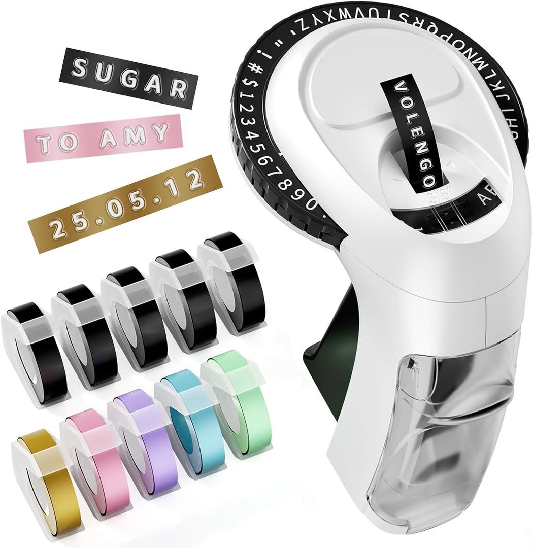 Embossing Label Maker, Scrapbook Supplies Junk Journal Kit, Vintage Embossed Label Maker Machine with 10-Roll Color 3D Tapes, Retro Manual Embosser for Home DIY Crafts & Scrapbooking, Omega-S