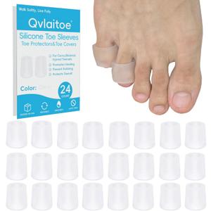 Silicone Toe Sleeves, 24 Count Pinky Toe Protector for Pain Relief, Gel Toe Covers for Blisters, Corn, Bunion, Hammer Toes, Overlapping Toes, Toenails Loss (Clear)