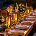Sabary 45Pcs/15 Set Wooden Wedding Lantern Centerpiece, Include 15 Candle Holder 15 LED Candle 15 Eucalyptus Leave Wreath for Rustic Wedding Table Decoration, Country Barn Table Valentine Decor, Party