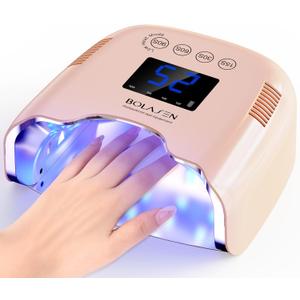 BOLASEN Cordless Rechargeable UV Nail Lamp - UV Light for Gel Nails with Metallic Reflector & Metal Base, 54W Portable Wireless LED Nail Dryer, Professional Fast Charger Curing Lamp for Salon, Pink