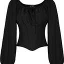 SCARLET DARKNESS Corset Tops for Women Elastic Neckline Renaissance Shirt Peasant Blouse (Large, Black)