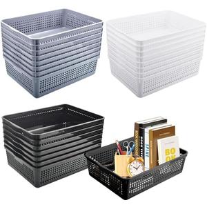 CONLI 24 Pack Plastic Storage Baskets, 13.3x9.8 in Paper Trays for Classroom Organization, Book Baskets for Library Office Home Bathroom Bedroom Storage