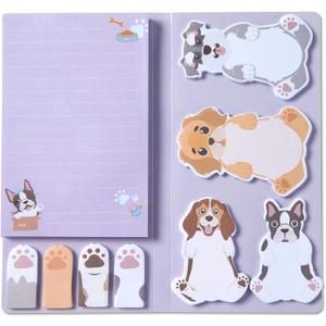 Hommie Cute Sticky Notes, Dog Sticky Notes Set Planner Dividers Self-Stick Notes Pads Animal Divider Tabs Bundle Writing Memo for Dog Lovers Home Office School Supplies (Dog(Purple Background))