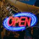Open Signs for Business,Neon Open Sign Led,24"x 12",Remote Control Open/Closed Bussiness Hour Sign Set,Light for Bar Coffee Salon Store Window,12V/2A Adapter with ON/OFF Switch (Blue/Red Oval)