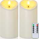 Raycare 6"x3" Outdoor Waterproof Flameless Candles with Remote and Timer, Battery Operated LED Electric Fake Pillar Candle for Christmas Home Wedding Decor, Ivory White, Set of 2