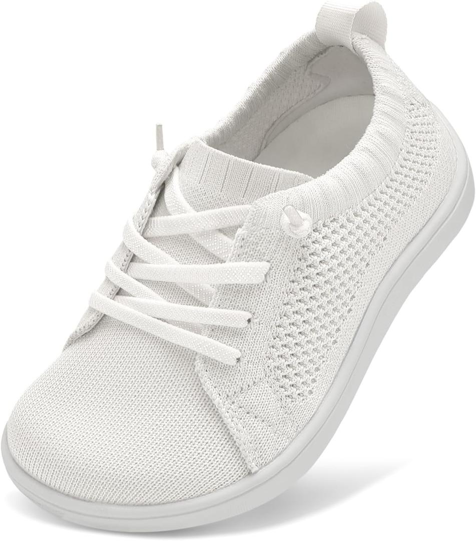 LeIsfIt Toddler Shoes Girls Boys Wide Shoes Kids Zero Drop Minimalist Sneakers Barefoot Slip on Tennis Sneakers (White). Size 24