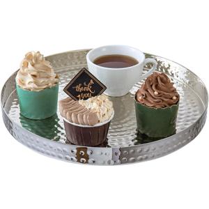 MyGift 11 Inch Silver Round Tray - Hammered Metal Serving Tray & Decorative Silver Platter for Vanity Display - Handcrafted in India