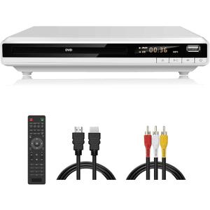 DVD Player for TV, Region-Free DVD CD Player for Home with HDMI RCA Output USB Input, Plays All Regions and Multi-Format, 1080P HD Compact DVD Player for Family Movies, Built-in PAL NTSC (White 168)