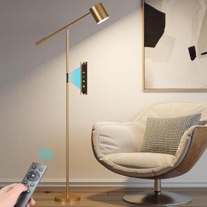 LED Floor Lamps for Living Room, Modern Stepless Dimmable Standing Lamp with Remote & Touch Control, Adjustable Swing Arms 73" Tall Gold Floor Lamp for Reading Sewing Craft
