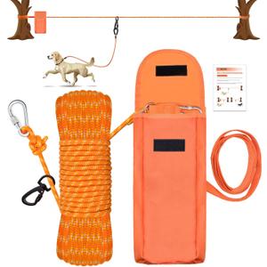 Upgraded Dog Tie Out Cable for Camping, 70FT Portable Knot-a-Hitch Dog Hitching System, Trolley System for Dogs up to 250lbs, Dogs Runner for Yard Camping Training Running Hiking Outdoor