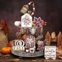 18 Pcs Fall Thanksgiving Tiered Tray Decor Set Maple Leaf Pumpkin Wood Sign Hello Fall Rustic Farmhouse Tray Decoration Tabletop Sign for Autumn Harvest Home Kitchen Festival(Leaf Pumpkin)