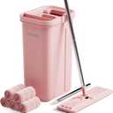 JOYMOOP Pink Mop and Bucket with Wringer Set for Home, with 5 Reusable Microfiber Mop Pads, Hands-Free Self-Cleaning System, Suitable for Floor Cleaning and Wall Cleaner