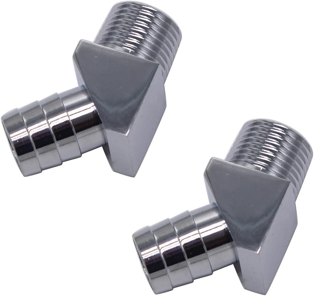 2 pcs/set SHLPDFM Zinc Steel Chrome 45 Degree Heater Hose Intake Manifold Fitting 1/2" NPT to 5/8" Barb