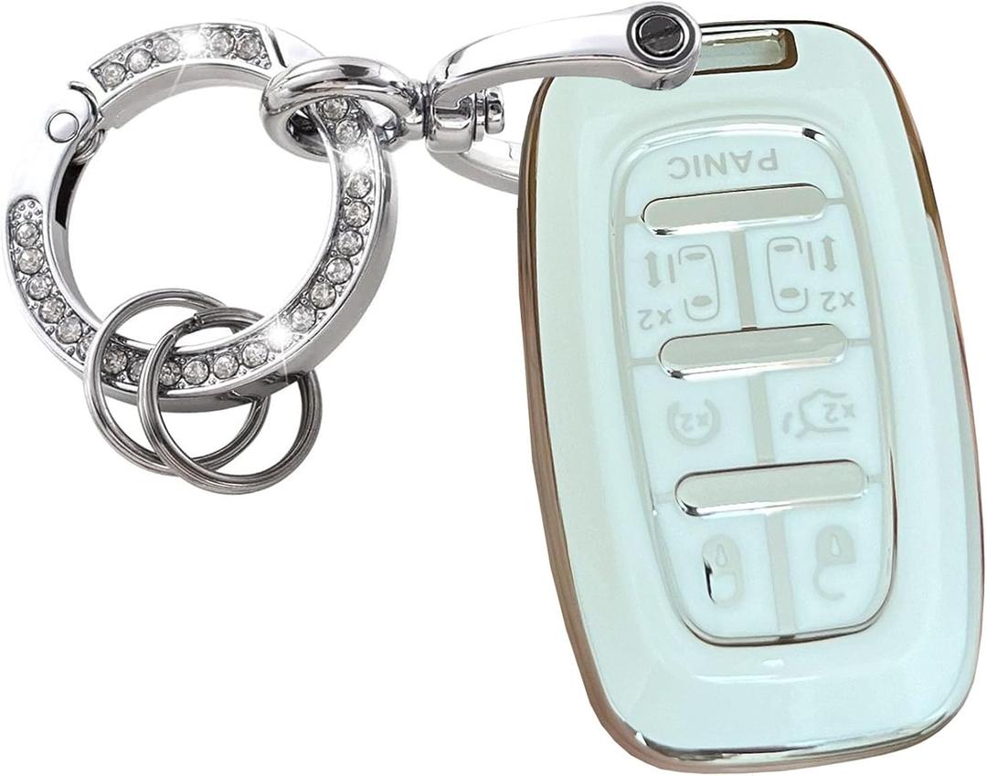 for Chrysler Key Fob Cover with Keychain Fit for Chrysler Pacifica 2017-2024 Touring Pinnacle Limited 7 Button Smart Key Shell (Silver-White)