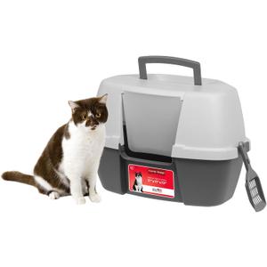 IRIS USA Large Corner Cat Litter Box, Space Saver, Dark Gray