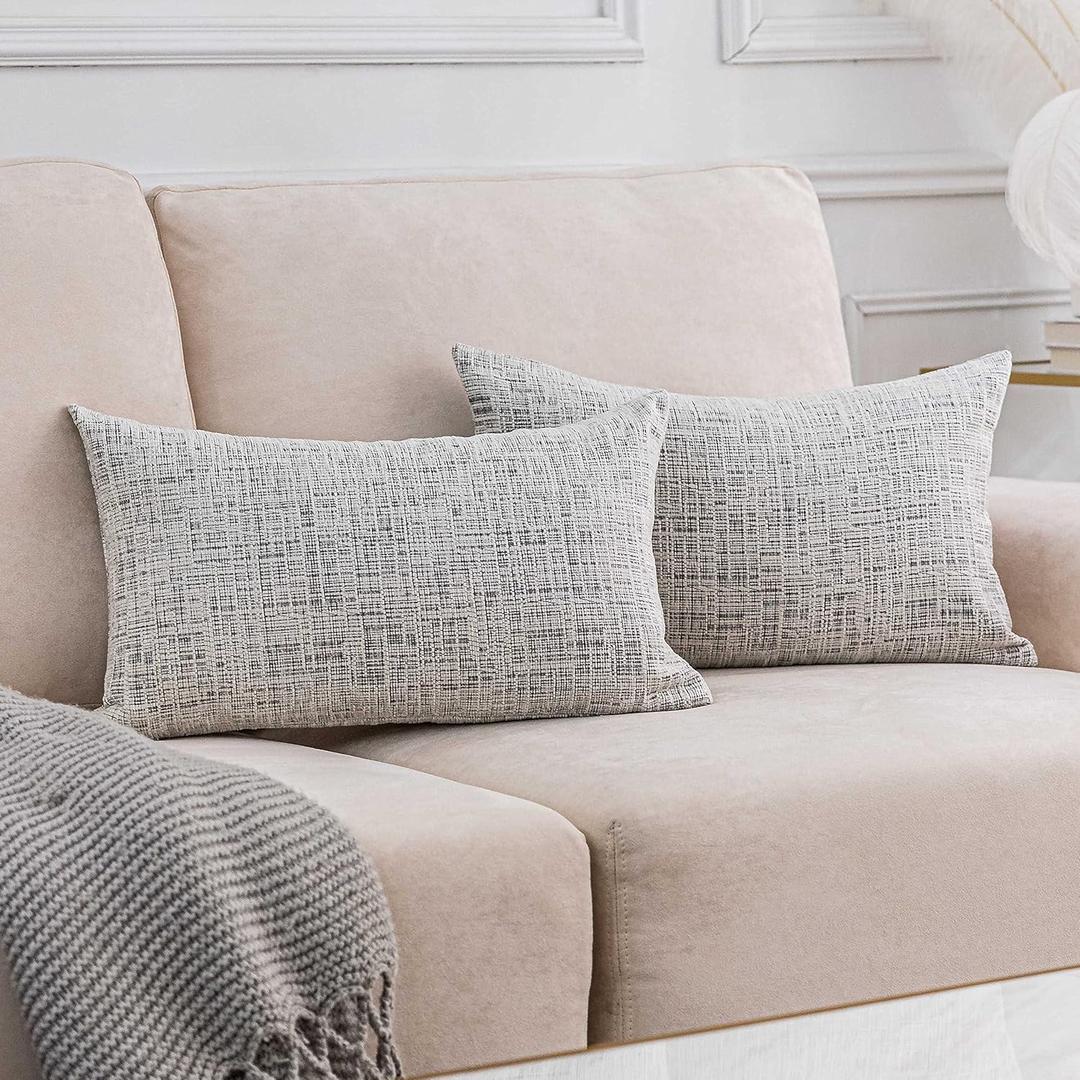 Home Brilliant White Lumbar Pillow Cover 12x20 Chenille Plush Velvet Oblong Decorative Throw Pillow Covers Fall Pillowcases for Bed Couch Sofa, Set of 2, 12 x 20 inches(30x50cm), Cream Mix Black