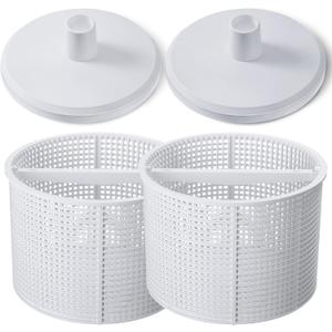 2pcs 7'' SPX1082CA Pool Skimmer Basket and 2 Pcs SP1106 Vacuum Plate Compatible with Hayward Skim Vac In-Ground Swimming Pool Skimmer SP1082, SP1083, SP1084, SP1085, SP1086, SP1075 (White)