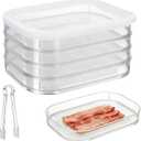 4 Pcs Deli Meat Container for Fridge Stackable Deli Containers with Lid and Tong Bacon Lunch Meat Keeper for Refrigerator Food Storage Boxes for Organizing Cold Cuts Salami and Cheese