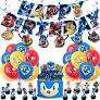 Birthday Party Supplies,204pcs Birthday Party Decorations Include Backdrop,Happy Birthday Banner,Tableware Set,Spiral Charms,Napkins,Tablecover,Cake Toppers,Balloons Set,Bottle Labels,Stickers