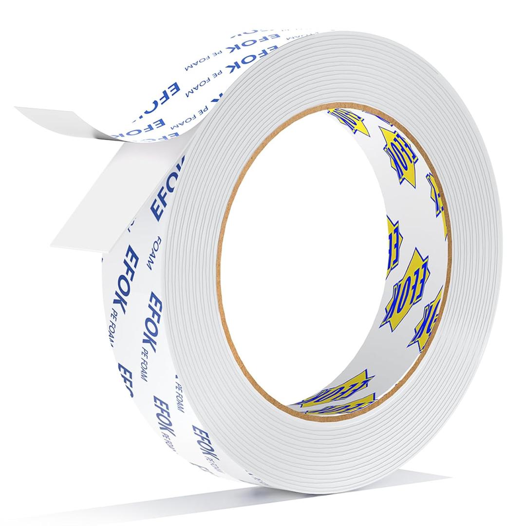 Double Sided Tape Heavy Duty White PE Foam Tape, 1 in X 16.5 Ft Mounting Tape Removable Strips Strong Weatherproof Adhesive Tape for Hanging Picture Poster, Carpets, Paint Wall No Damage 1 Pack