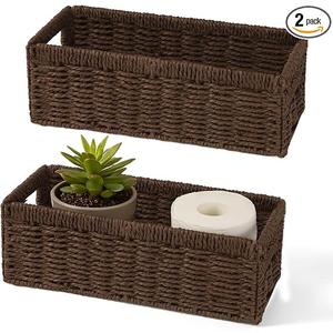 Wicker Storage Baskets, 2 Pack Paper Rope Wicker Basket with Handles
14.2" x 6.1" x 4.7" Foldable Storage Cubes basket for Organizing, Bathroom Countertop, Toilet, Pantry, Shelves