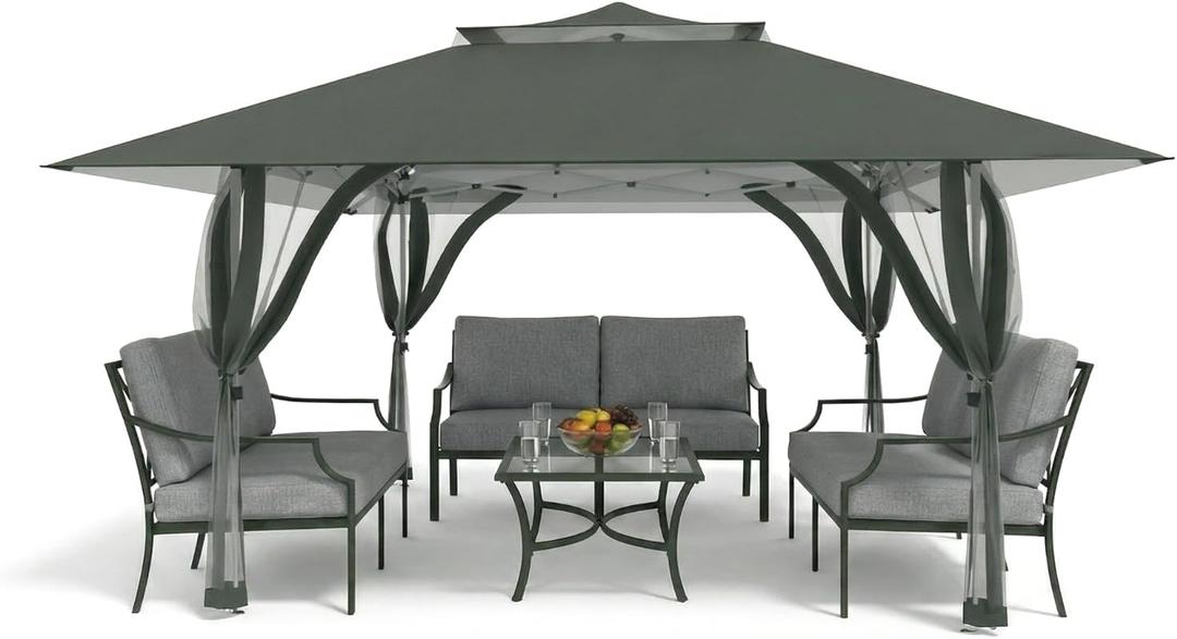 Pop Up Canopy Tent 13x13 FT with 4 Sidewalls, Outdoor Easy Setup Gazebo with Wheeled Carry Bag, Heavy Duty Shelter with UV-Resistant Top, Portable Instant Shade for Garden Camping, Grey