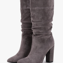 Syktkmx Womens Winter Slouchy High Heel Boots Mid Calf Suede Slip on Chunky Block Pointed Toe Boots 8