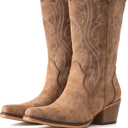 IUV Cowboy Boots For Women Western Cowgirl Boots with Chunky Heel Mid Calf Snip Toe Ideal for low insteps. Size 7
