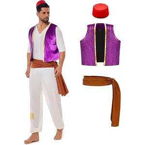 Funna Arabian Costume Men Adult Prince Dress Up 5 Piece Outfit with Vest, Hat, Shirt, Pants, Belt for Party Supplies Size M