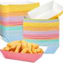 Lallisa 120 Pcs 1Lb Colorful Paper Food Trays Disposable Nacho Trays Hot Dog Serving Boats Colored Grease Resistant Paperboard Pastel Ice Cream Party Supplies for Summer Snack French Fries BBQ Picnic