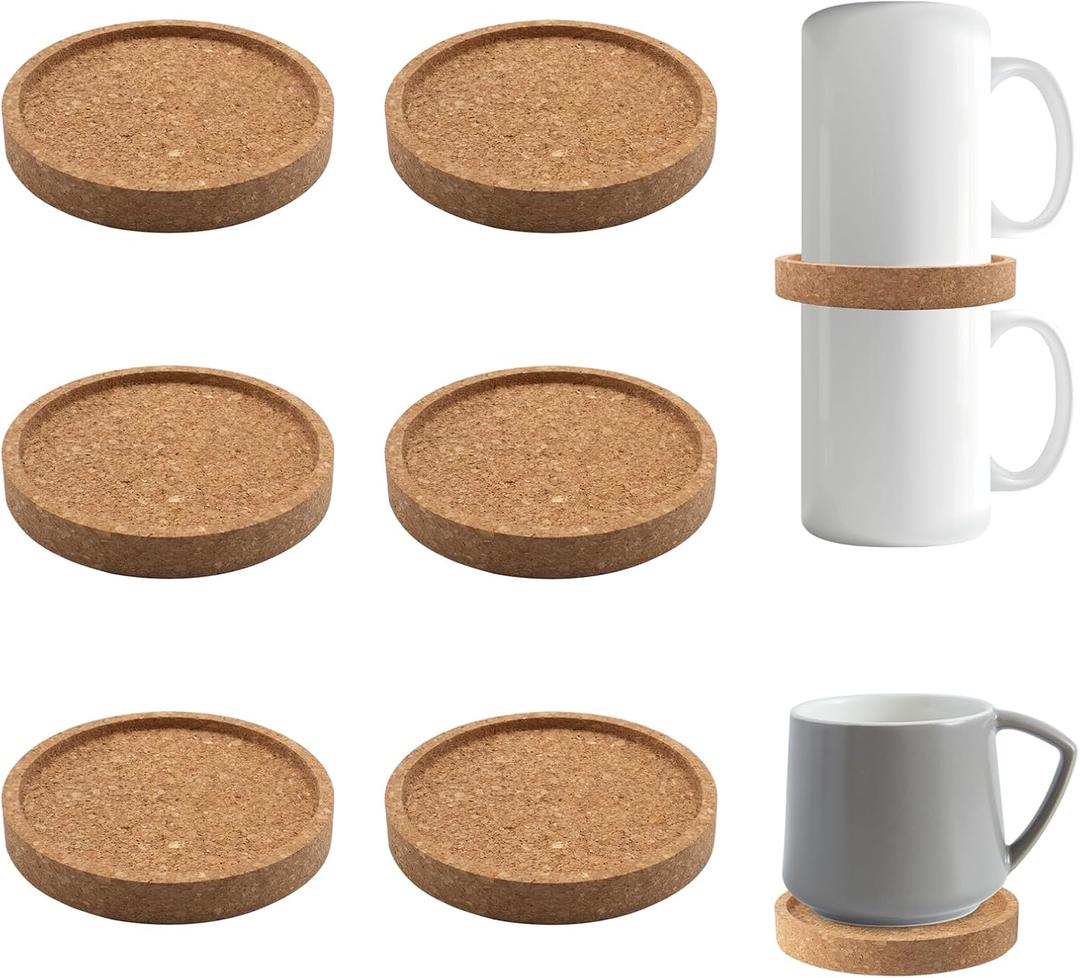 8 Pack Coffee Mug Stackers for 3.9'' Mugs, Cup Storage Accessories Cork Stackable Gadget Space-Saving Coffee Cup Organizers for Home Kitchen, Cupboard, Pantry, Office Tea Room (Brown)