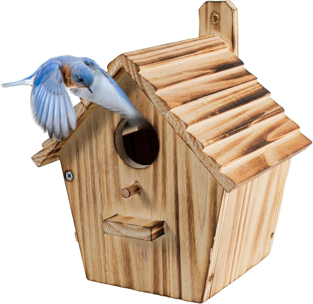 Bird House Bird Houses for Outside with Pole Wooden Bird House for Finch Bluebird House Cardinals Hanging Birdhouse Clearance Garden Country Cottages (B8) (brown)