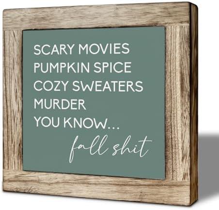 Fall Wooden Sign Autumn Home Decor Farmhouse Style Thanksgiving Decoration Solid Wood Plaque Gift For Halloween Lovers 5.9x5.9 inch