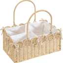 Large Baby Diaper Caddy, Brown Paper Rope Storage Basket with Handles, Portable Nursery Organizer with Removable Divider for Diapers, Wipes, Baby Essentials (Nature) (Beige)